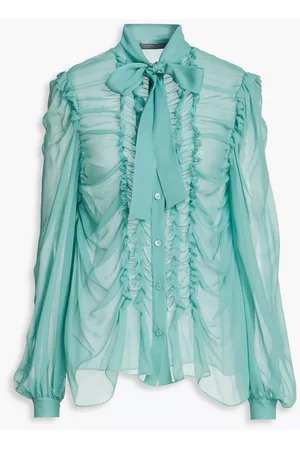 Alberta Ferretti Women Blouses - Ruffled silk-georgette blouse - Green