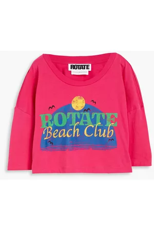 ROTATE Women Long Sleeve Polo Shirts - Cropped printed cotton-jersey T-shirt - Pink
