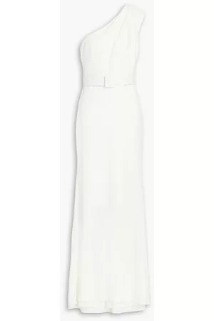 Badgley Mischka Women Party Dresses - One-shoulder belted crepe gown - White