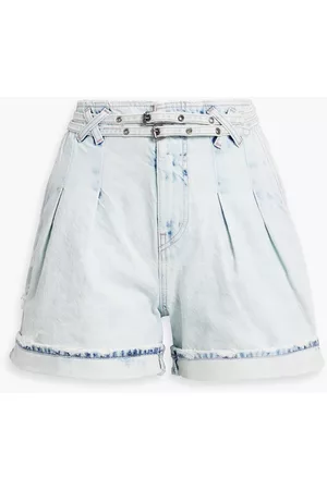 Retrofete Women Shorts - Annika pleated acid-wash denim shorts - Blue