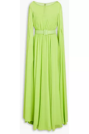 Badgley Mischka Women Party Dresses - Belted gathered georgette gown - Green