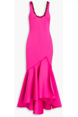 Badgley Mischka Women Ball Gown Asymmetrical Dresses - Asymmetric embellished scuba gown - Pink