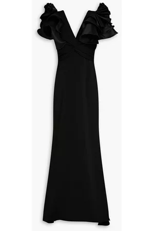 Badgley Mischka Women Party Dresses - Twist-front ruffled faille and crepe gown