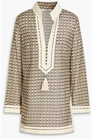 Tory Burch Women Tunics - Tasseled printed cotton-voile tunic - White