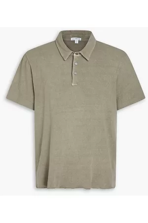 James Perse Men Polo Shirts - Brushed cotton-blend jersey polo shirt - Gray