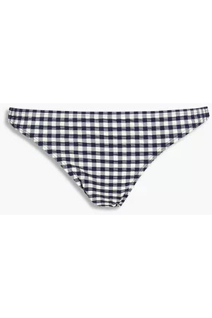 Tory Burch Women Bikini Bottoms - Gingham seersucker mid-rise bikini briefs - Blue
