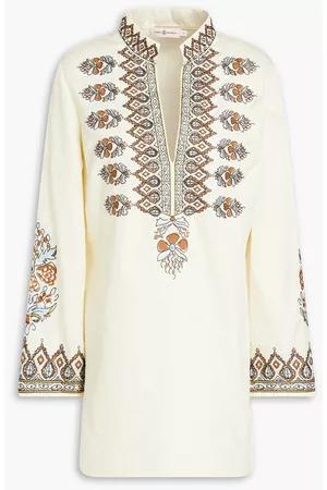 Tory Burch Women Kaftans - Embroidered cotton-poplin kaftan - Neutral
