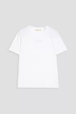 Michael Kors Women Long Sleeve Polo Shirts - Embroidered organic cotton-jersey T-shirt