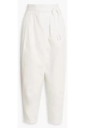 Joie Women Pants - Wilmont cropped pleated cotton and linen-blend tapered pants - White