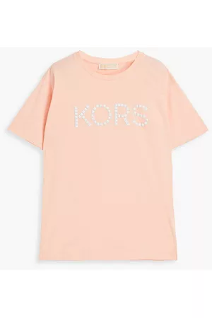 Michael Kors Women Long Sleeve Polo Shirts - Studded organic cotton-jersey T-shirt - Orange