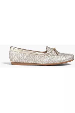 Michael Kors Women Lace up Ballerinas - Bow-embellished logo-print faux leather loafers - Metallic