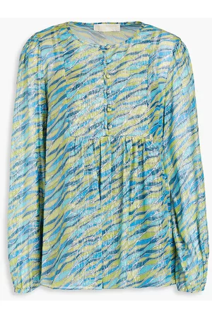 Michael Kors Women Blouses - Metallic printed silk-blend jacquard blouse - Blue