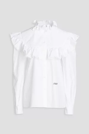 Serafini Women Blouses - Ruffled embroidered cotton-poplin blouse