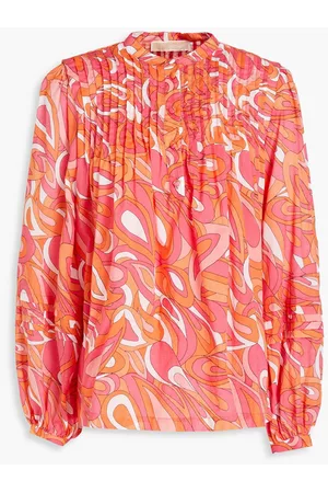 Michael Kors Women Blouses - Pintucked printed cotton blouse - Orange
