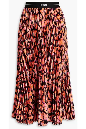 Msgm Women Maxi Pleated Skirts - Pleated printed crepe de chine midi skirt
