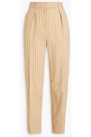 Maje Women Pants - Pilatex pinstriped cotton and linen-blend twill tapered pants - Neutral