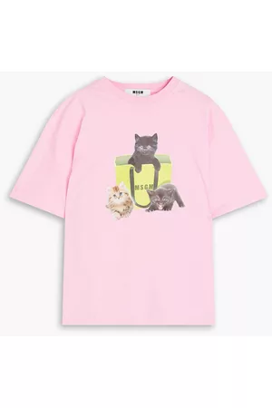 Msgm Women Long Sleeve Polo Shirts - Printed cotton-jersey T-shirt - Pink