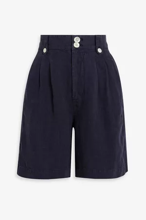 ALEX MILL Women Shorts - Drill pleated linen shorts - Blue
