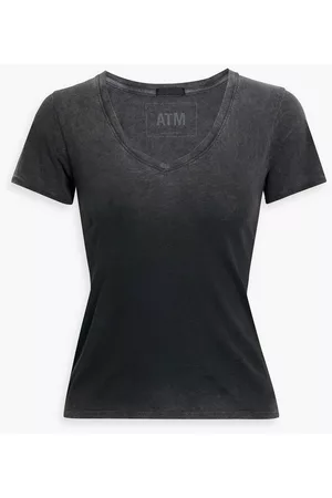 ATM Anthony Thomas Melillo Women Long Sleeve Polo Shirts - Dégradé cotton-jersey T-shirt - Gray