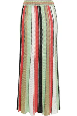 M Missoni Women Maxi Skirts - Metallic striped crochet-knit cotton-blend maxi skirt - Orange