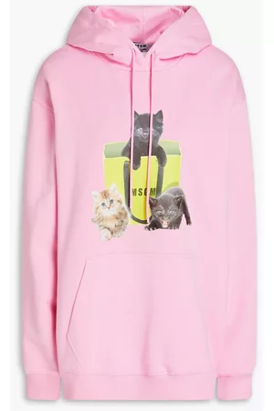 Msgm Women Hoodies - Printed French cotton-terry hoodie - Pink