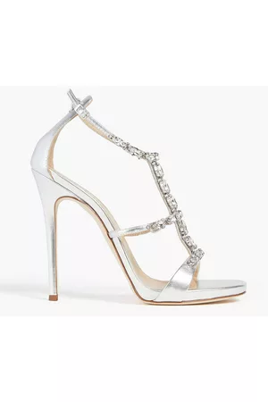 Giuseppe Zanotti Women Sandals - Alien 115 crystal-embellished metallic leather sandals - Metallic