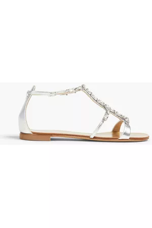 Giuseppe Zanotti Women Sandals - Roll 10 crystal-embellished metallic leather sandals - Metallic