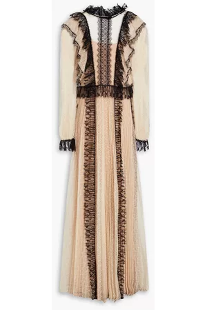 Alberta Ferretti Women Party Dresses - Ruffled two-tone lace gown - Neutral