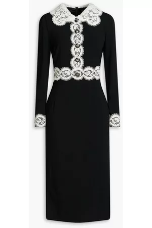 Dolce & Gabbana Women Midi Dresses - Lace-trimmed crepe midi dress