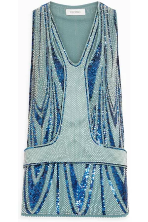 VALENTINO Women Tops - Garavani - Layered embellished silk top - Blue