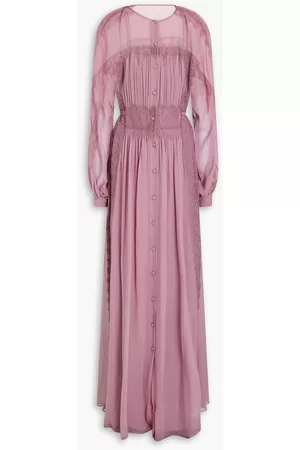 Alberta Ferretti Women Party Dresses - Gathered silk-chiffon and lace gown - Purple