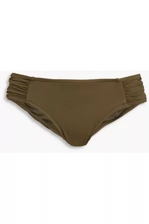 Seafolly Women Bikini Bottoms - Gathered ribbed mid-rise bikini briefs - Green