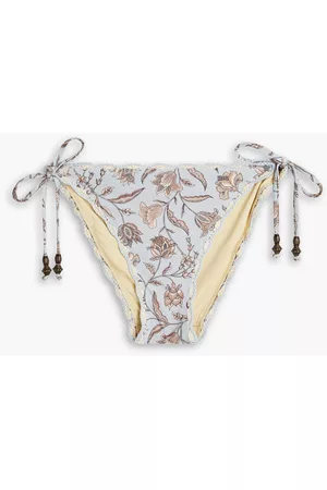 Tigerlily Women Bikini Bottoms - Amyris Miranda crochet-trimmed printed low-rise bikini briefs - Blue