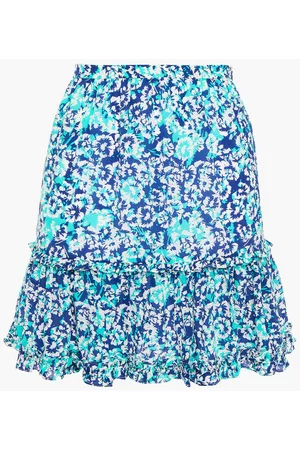 Studio Paloma Women Printed Skirts - Alexa ruffled floral-print silk crepe de chine mini skirt - Blue