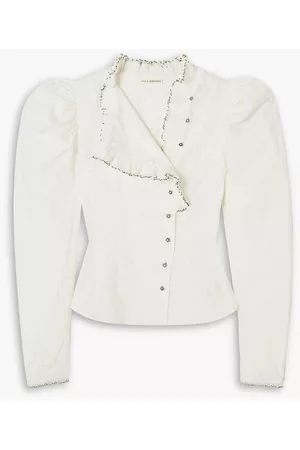 ULLA JOHNSON Women Blouses - Lamont embellished cotton-poplin blouse - White