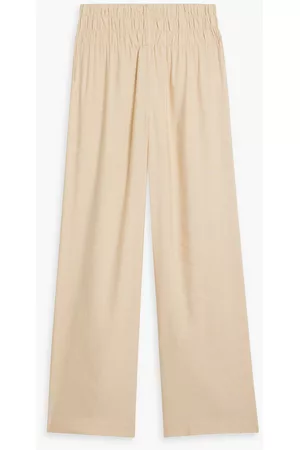 ONIA Women Wide Leg Pants - Shirred linen-blend wide-leg pants - Neutral