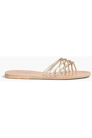 Ancient Greek Sandals Women Flip Flops - Andrea knotted metallic faux leather slides - Metallic