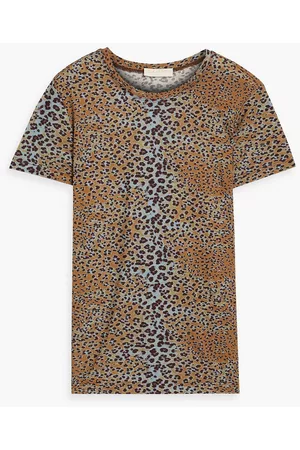 ULLA JOHNSON Women Long Sleeve Polo Shirts - Estelle leopard-print cotton-jersey T-shirt - Brown