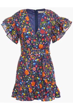 Studio Paloma Women Printed Dresses - Carrie belted wrap-effect floral-print linen mini dress - Blue