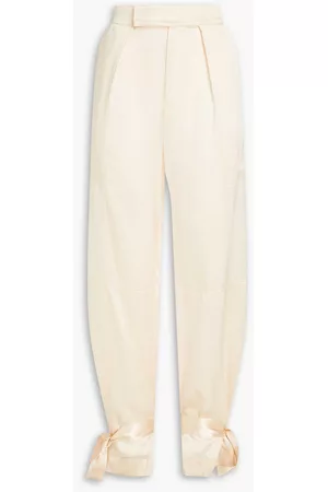 Nicholas Women Pants - Erato tie-detailed silk-satin tapered pants - Neutral
