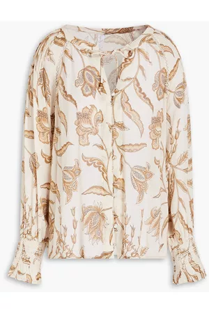 Tigerlily Women Blouses - Amyris pintucked floral-print gauze blouse - Neutral