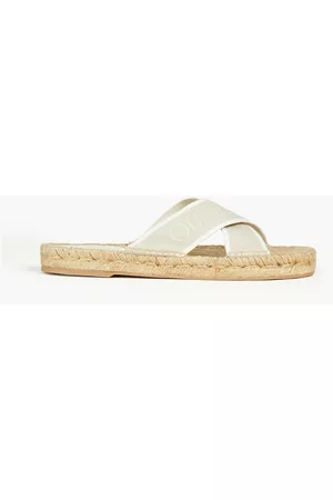 OFF-WHITE Women Casual Shoes - Embroidered canvas espadrille sandals - Neutral