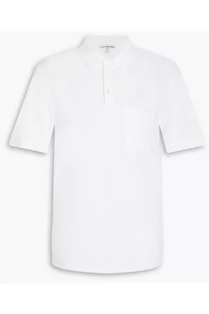James Perse Men Polo Shirts - Cotton and linen-blend jersey polo shirt - White