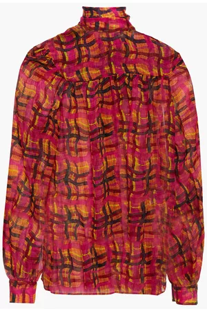 M Missoni Women Blouses - Gathered printed silk-chiffon blouse - Pink