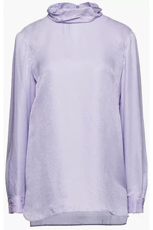 Emilio Pucci Women Lace Tops - Lace-trimmed hammered satin-crepe blouse - Purple