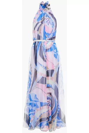 Emilio Pucci Women Chiffon Maxi Dresses - Gathered printed silk-chiffon maxi dress