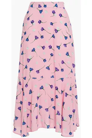 Markus Lupfer Women Printed Skirts - Greta asymmetric floral-print crepe midi skirt - Pink