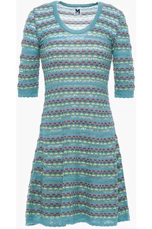 M Missoni Women Knitted Dresses - Crochet-knit wool-blend mini dress - Blue
