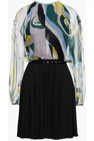 Emilio Pucci Women Casual Dresses - Belted paneled jersey and printed silk-chiffon dress