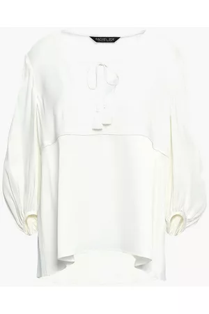 Rachel Zoe Women Blouses - Gathered satin-crepe blouse - White